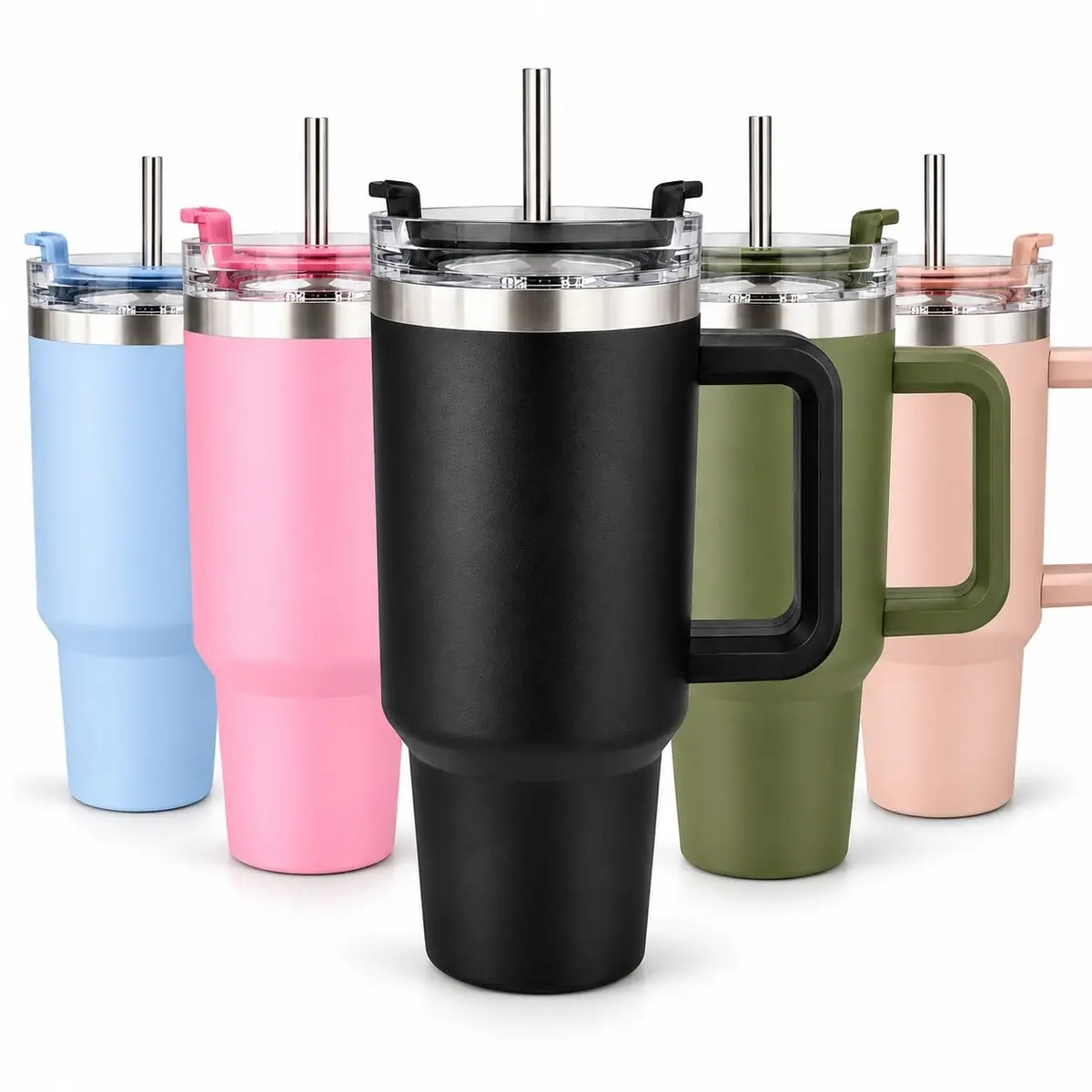 Copo Térmico com Alça e Canudo de Aço Inoxidável 1200ml Garrafa de Agua, Cafe, Cerveja, Refrigerantes, Sucos, mantem a bebidas frias ou quentes (Preto) - 1