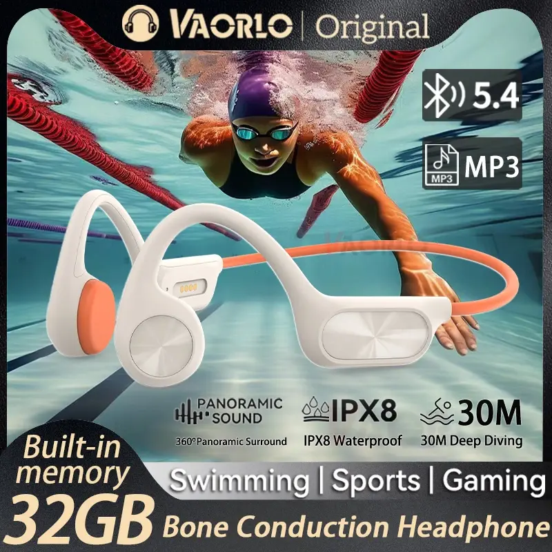 Novo ipx8 à prova dwaterproof água condução óssea fones de ouvido bluetooth 5.4 sem fio natação alta fidelidade fone 32gb mp3 esporte handsfree com microfone