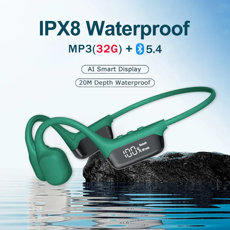 Fones de ouvido de condução óssea ipx8 à prova dwireless água para natação novo bluetooth sem fio esporte mp3 32g ram alta fidelidade estéreo