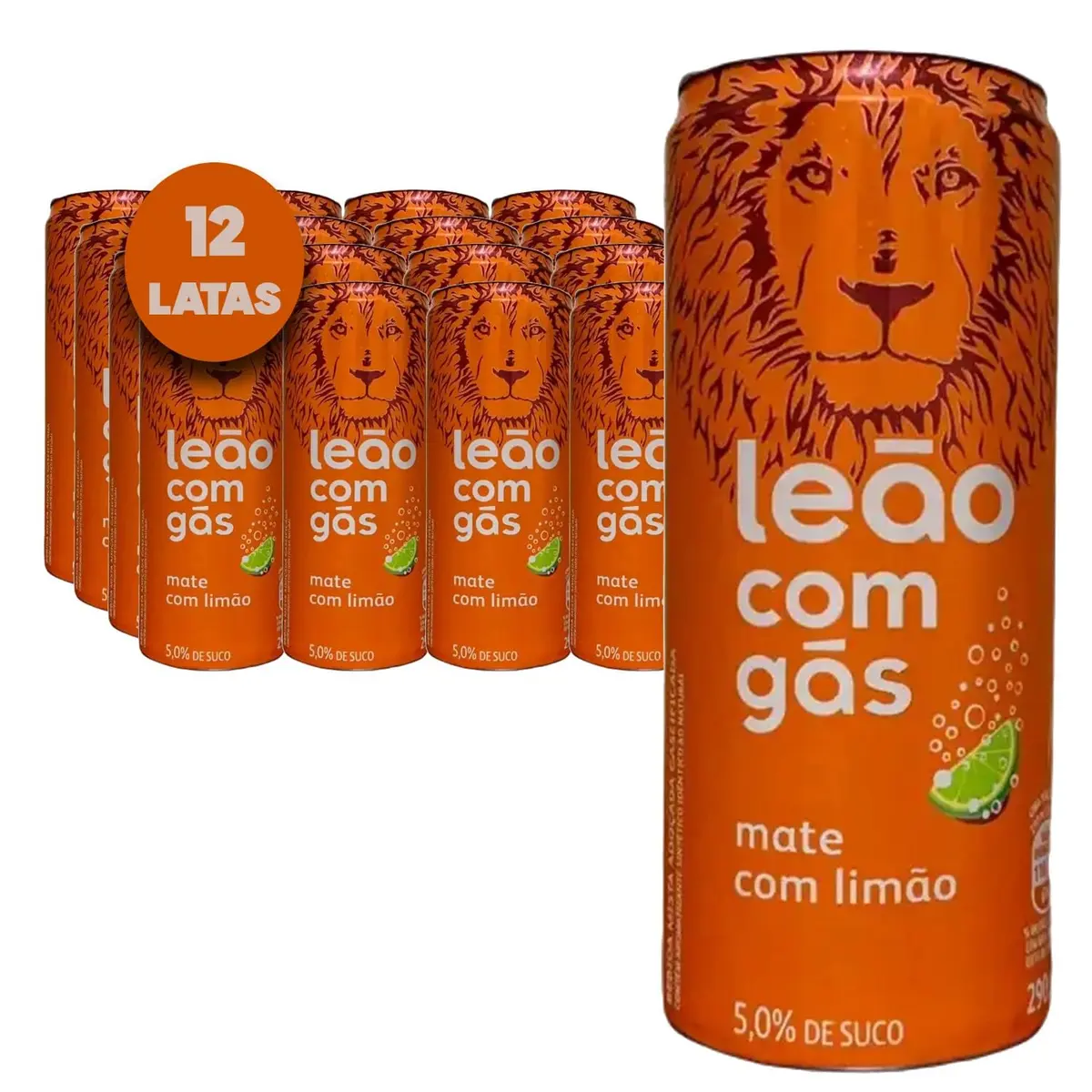 Chá Pronto Leão Mate com Limão com Gás 290ml (12 Latas)