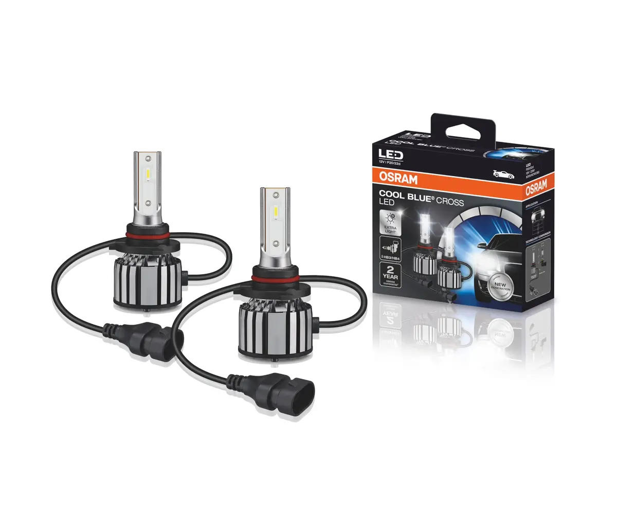 KIT LED COOL BLUE CROSS HB3/HB4 OSRAM - 9005/6CW CBC - Potência 23W - Tensão 12V - 2 anos de Garantia - 6000K Branca Azulada - 1