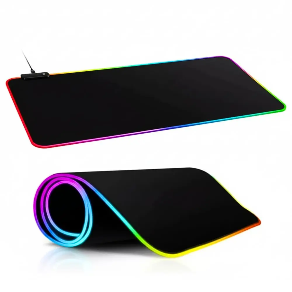 MousePad Gamer Grande 80x30cm RGB LED | Tapete Gamer com Iluminação, Base Antiderrapante em Borracha, Bordas Costuradas, Preto