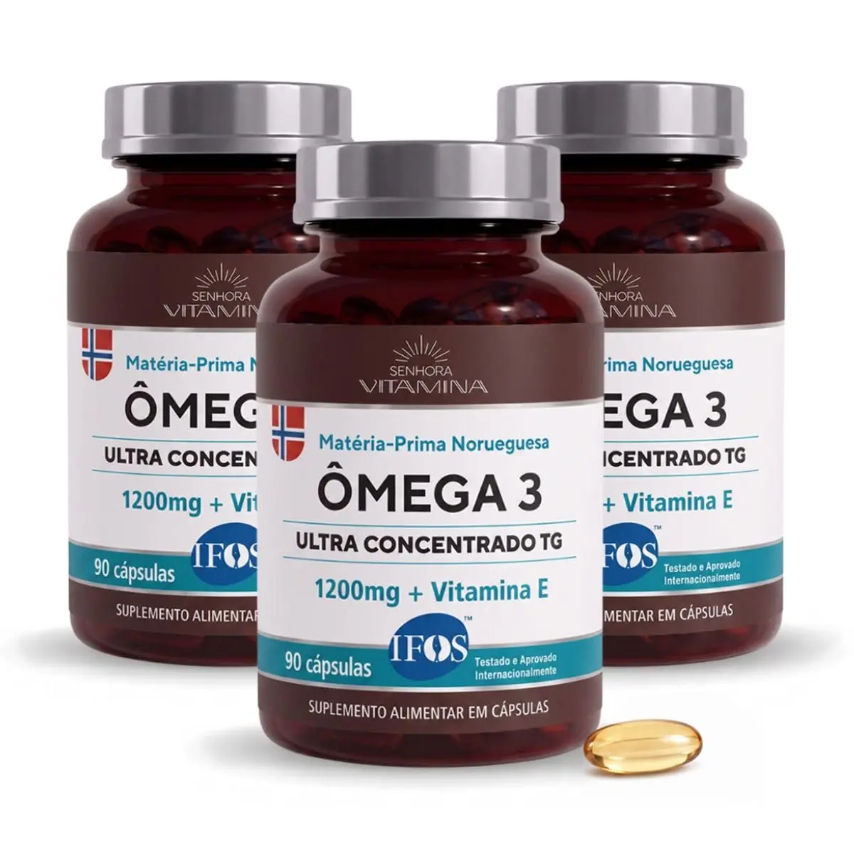Ômega 3 da Noruega Ultra Concentrado Certificado IFOS - 270 cápsulas - 3 frascos - 1