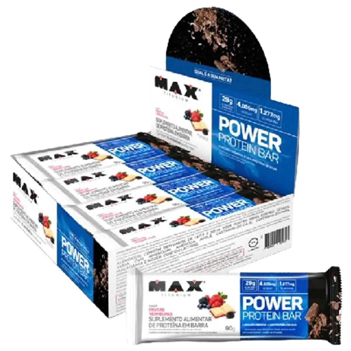 Power Protein Bar Caixa com 8 Unidades (720g), Frutas Vermelhas - 1