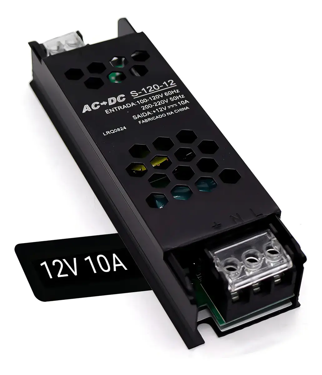 Kit 3 Fonte Chaveada Slim 12v 10a 120w P/ Cftv Fita Led Som Preta LUZTUDO thumbnail 2