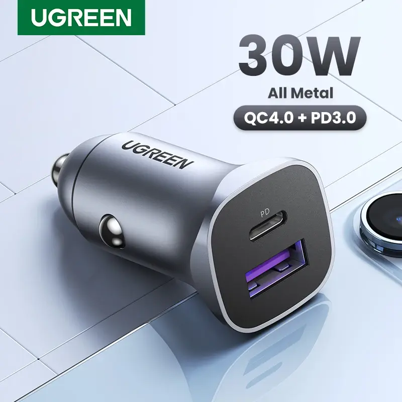 Ugreen carregador de carro tipo c carregador usb rápido para iphone 17 16 15 xiaomi carregamento de carro rápido 4.0 3.0 carga do telefone móvel carregador pd