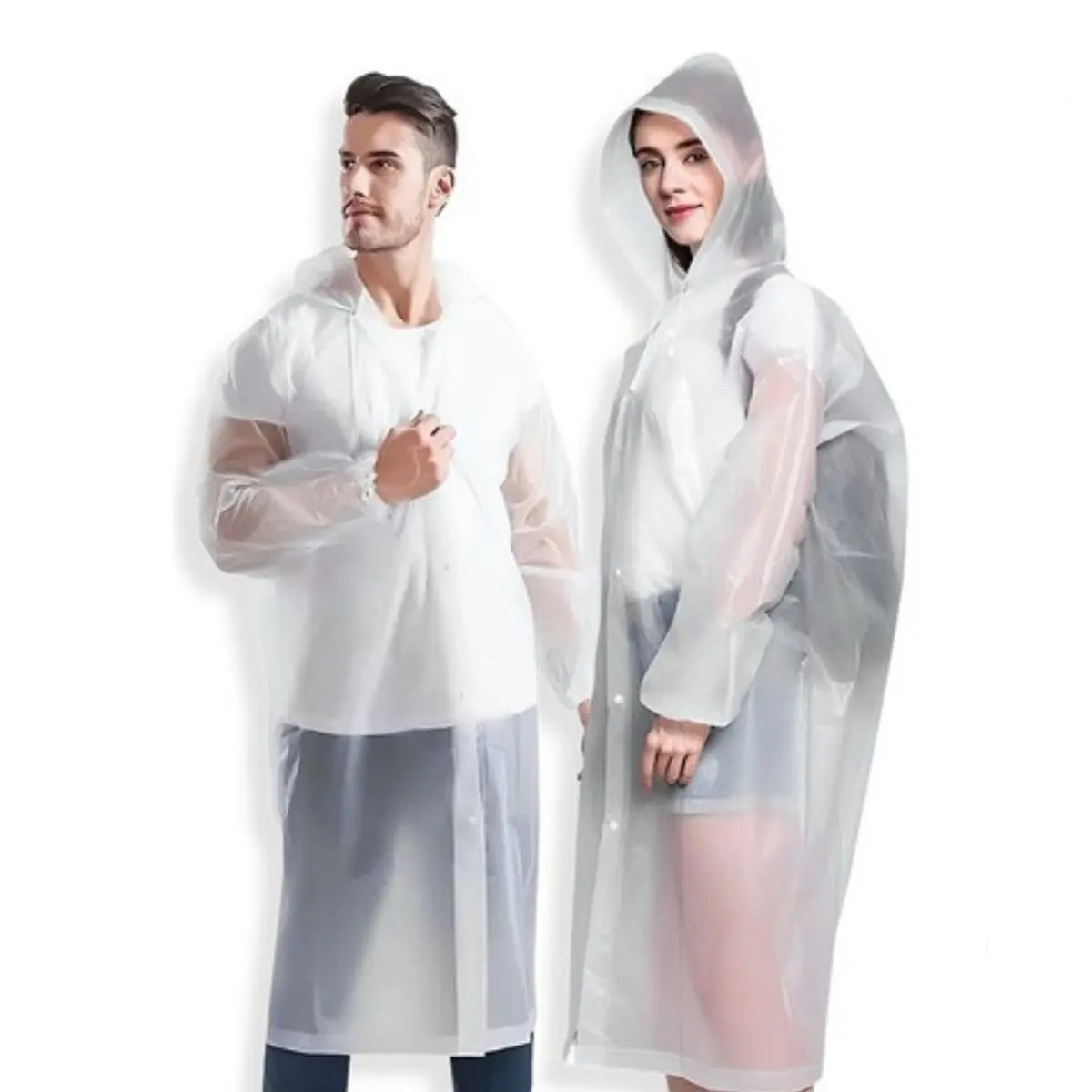 Capa de Chuva Longa Adulto EVA Branca com Mangas Capuz e Botões | Escolha uma capa ou o kit com duas unidades do mesmo modelo adulto