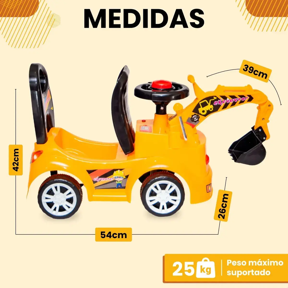 Trator De Brinquedo Escavadeira Gigante Veículo Infantil Cor Amarelo thumbnail 2