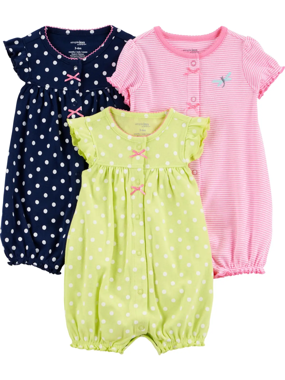 Macaquinhos Pacote com 3 macacões de encaixe Simple Joys by Carter'sMeninas - 1