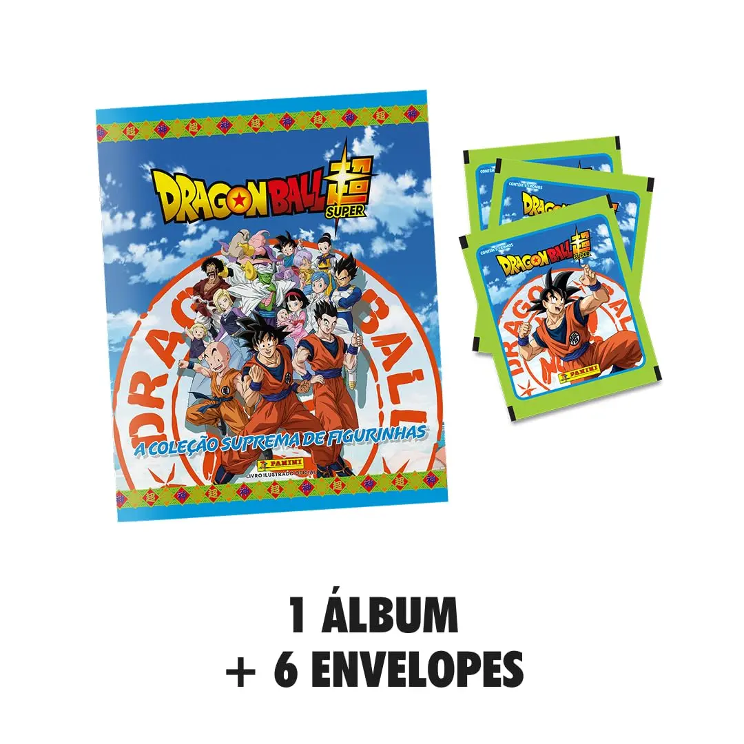 Kit C/ 1 Álbum Brochura + 6 Envelopes de Figurinhas Dragon Ball Super
