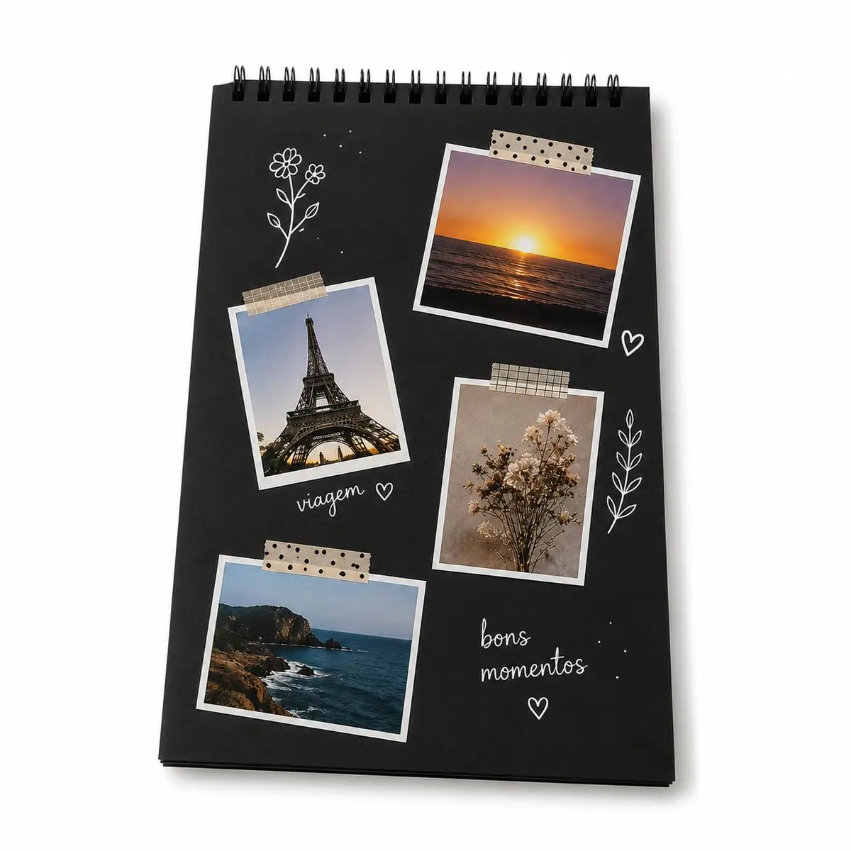 Caderno Scrapbook Colagem Fotos Álbum Desenho A5 Sem Pauta Folha Preta