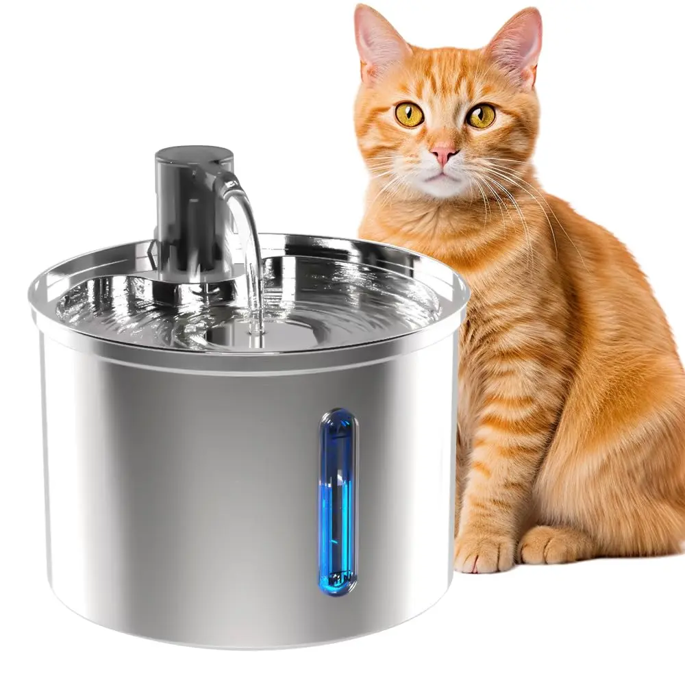 Bebedouro Gato Tipo Fonte, 3L Bebedouro Fonte De Água Para Cães Gatos Elétrico Pet, Fonte Bebedouro Para Gatos Aço Inox com janela de nível de água