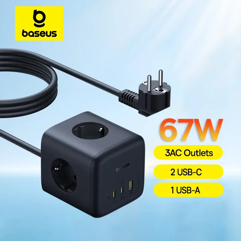 Baseus 67w gan carregador rápido tira de energia USB-C carregamento rápido 3ac tomada 6 em 1 estação desktop para portátil iphone samsung xiaomi