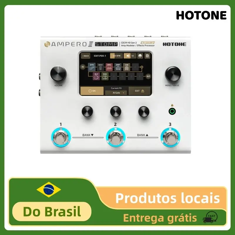 HOTONE Ampero II Stomp MP-300 Processador de Pedais Multi-Efeitos para Guitarra e Baixo, Versão em Inglês, Suporta NAM A2 IR Loader, FX Loop, USB OTG