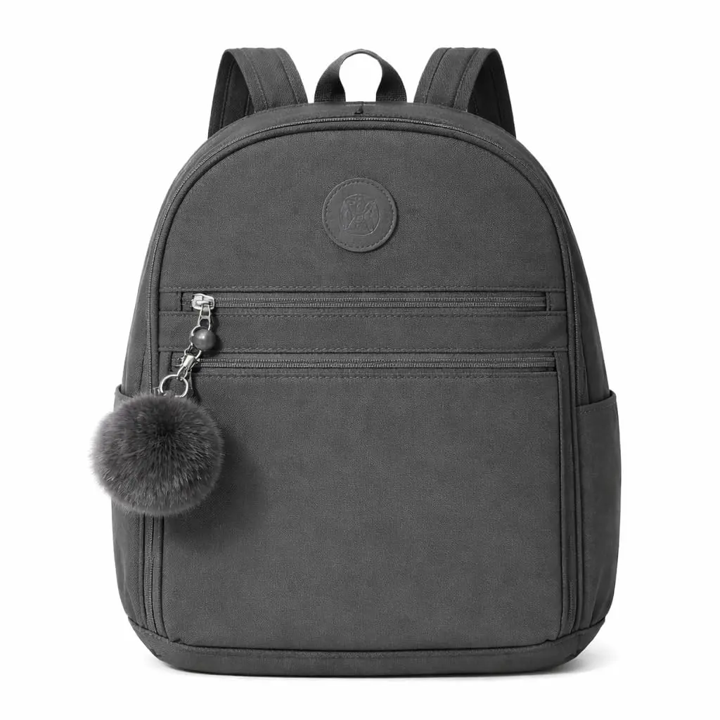 Mochila Pequena Feminina em Tactel com Pompom Premium Impermeável, Leve e Resistente, Design Moderno com Zíper Reforçado, Mochilinha de Nylon Resistente a Água