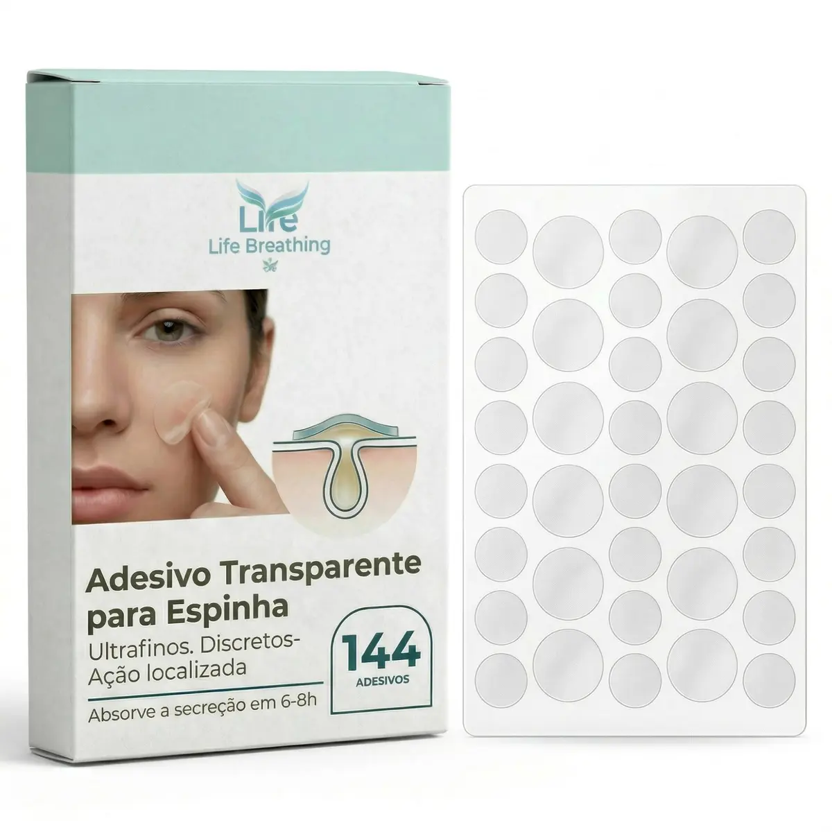 Life Breathing Adesivo Espinha Secativo Espinha Adesivo para Espinha Seca Espinha Com 144 Unidade Transparente Ajuda a Esconder e a Secar Sem Medicamentos - 1