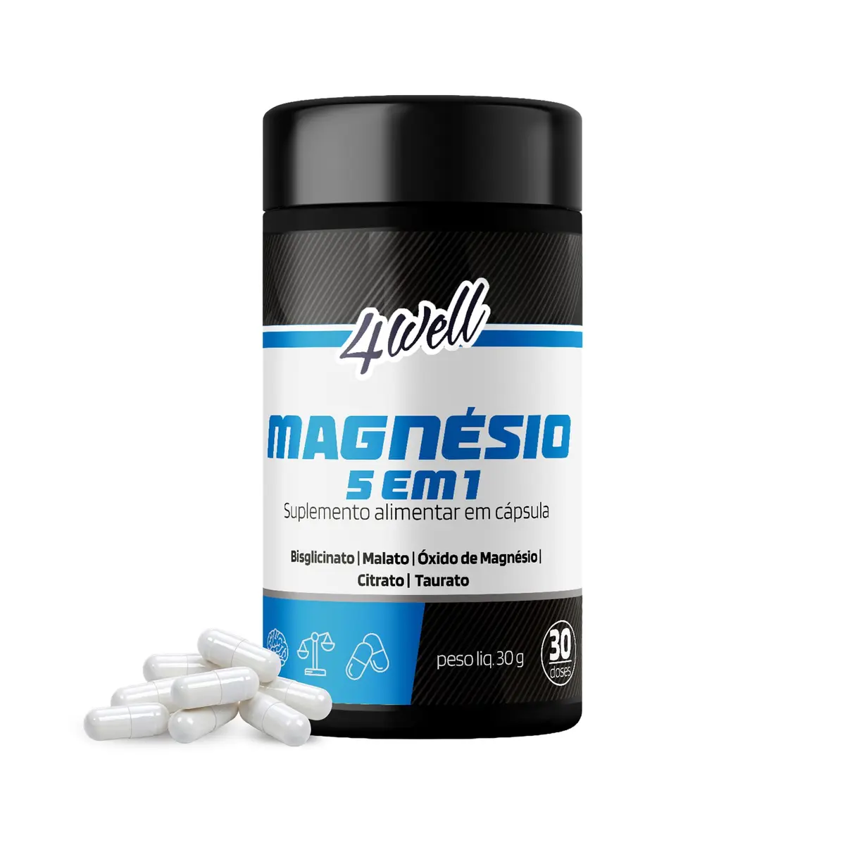 Magnésios 5 4Well Complexo 5 Fontes de Magnésio 260mg 60 Cápsulas | Complexo com 5 fontes de Magnésio (260mg por porção) em cápsulas para suplementação avançada. - 1