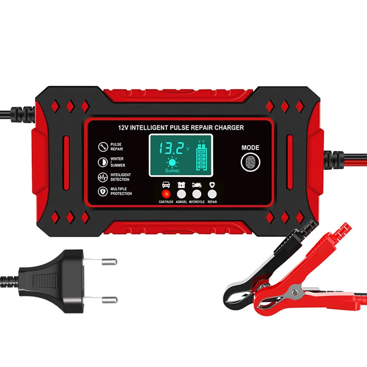 Carregador de Bateria Inteligente 12V 6A, Display Digital, Bivolt, para Carro, Moto e Caminhão, com Proteção Contra Superaquecimento - 1