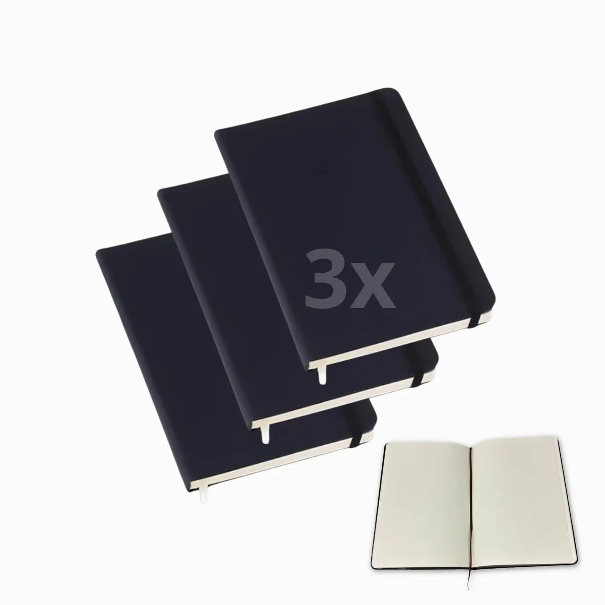 Caderno Sem Pauta A5 KIT 3 UN. Caderneta 80 Folhas Sketchbook 14x21 Capa Dura Premium Preta
