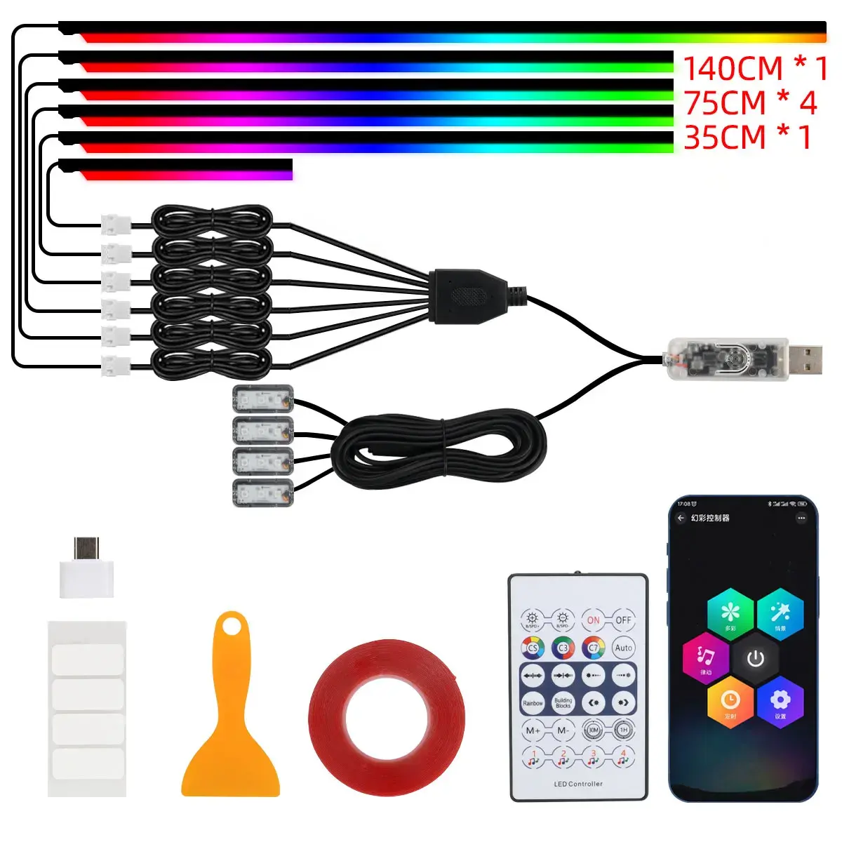 10 em 1 carro led tira de luz acrílica rgb sinfonia auto interior luzes de tira remoto/controle app lâmpada atmosfera decorativa