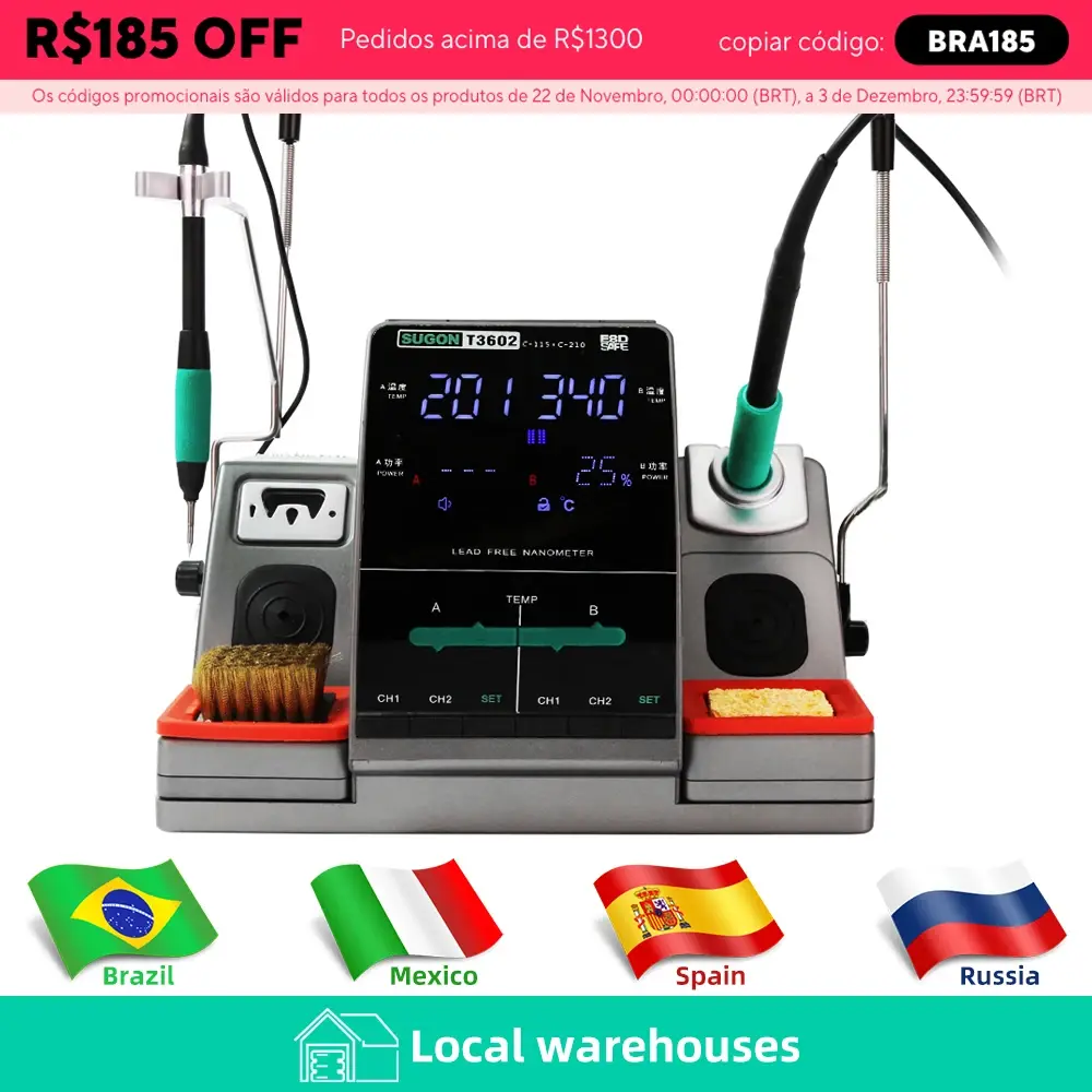 Estação de solda 2 em 1 com visor digital LCD, estação de retrabalho, kit de ferro de solda original C210 C115 para SUGON T3602