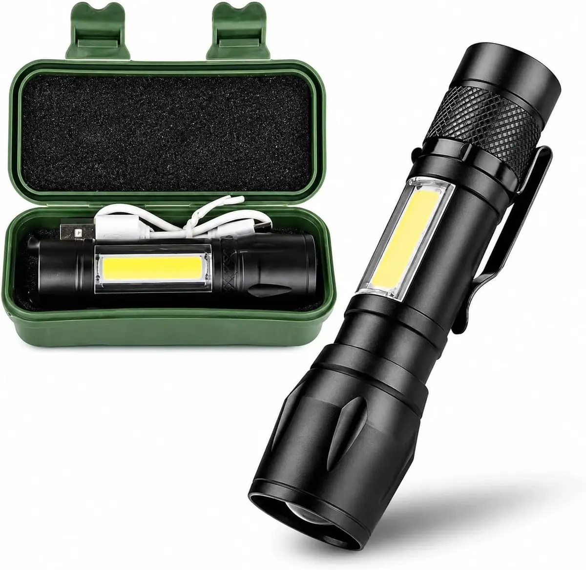 Lanterna Tática LED Recarregável USB de Alta Potência | Zoom Ajustável | 3 Modos de Iluminação | Resistente e Compacta | Ideal para Camping, Trilhas, Emergências e Uso Profissional