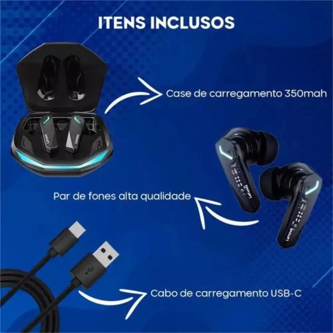 Fone Bluetooth Lenovo GM2 Pro Original TWS Sem Fio Bluetooth 5.3 thumbnail 10