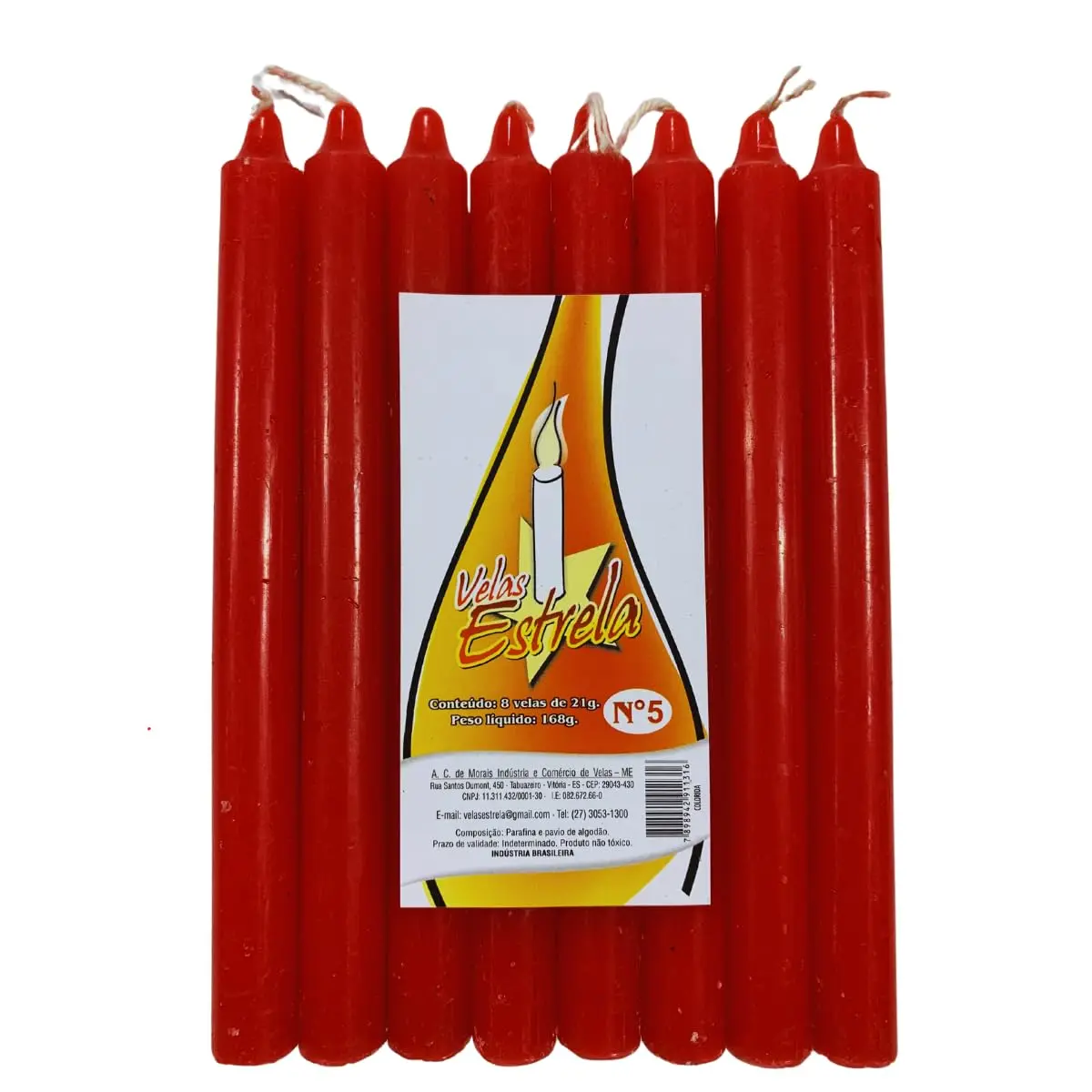 Vela Vermelha 16 Cm Palito | Kit com 8 | Parafina 100% Pura Velas Estrela