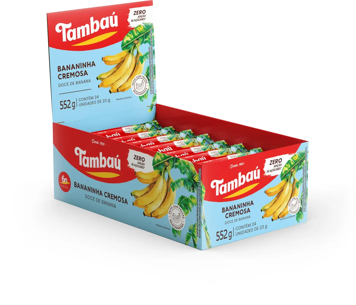 Bananinha Cremosa Tambaú, 23g, Pack com 24 Unidades | Zero Adição de Açúcar, Display