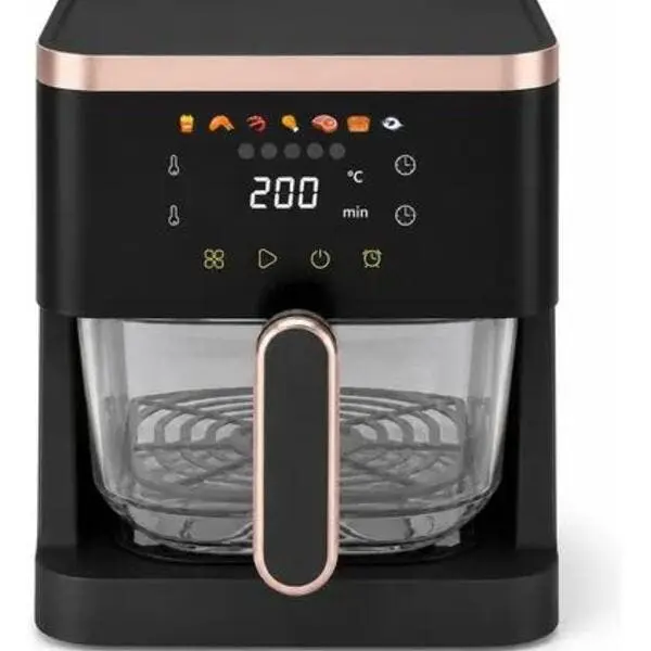 Fritadeira Elétrica Air Fryer Digital Com Cesto De Vidro Preto