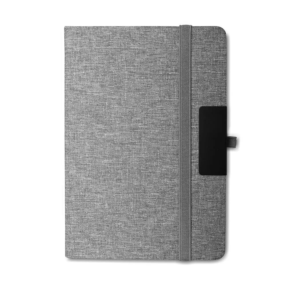Caderno Executivo UTIMAIS+ 21,3x14,5cm 80 Folhas Pautadas, Capa Dura Reciclável com Elástico e Suporte para Caneta, Cinza - 1