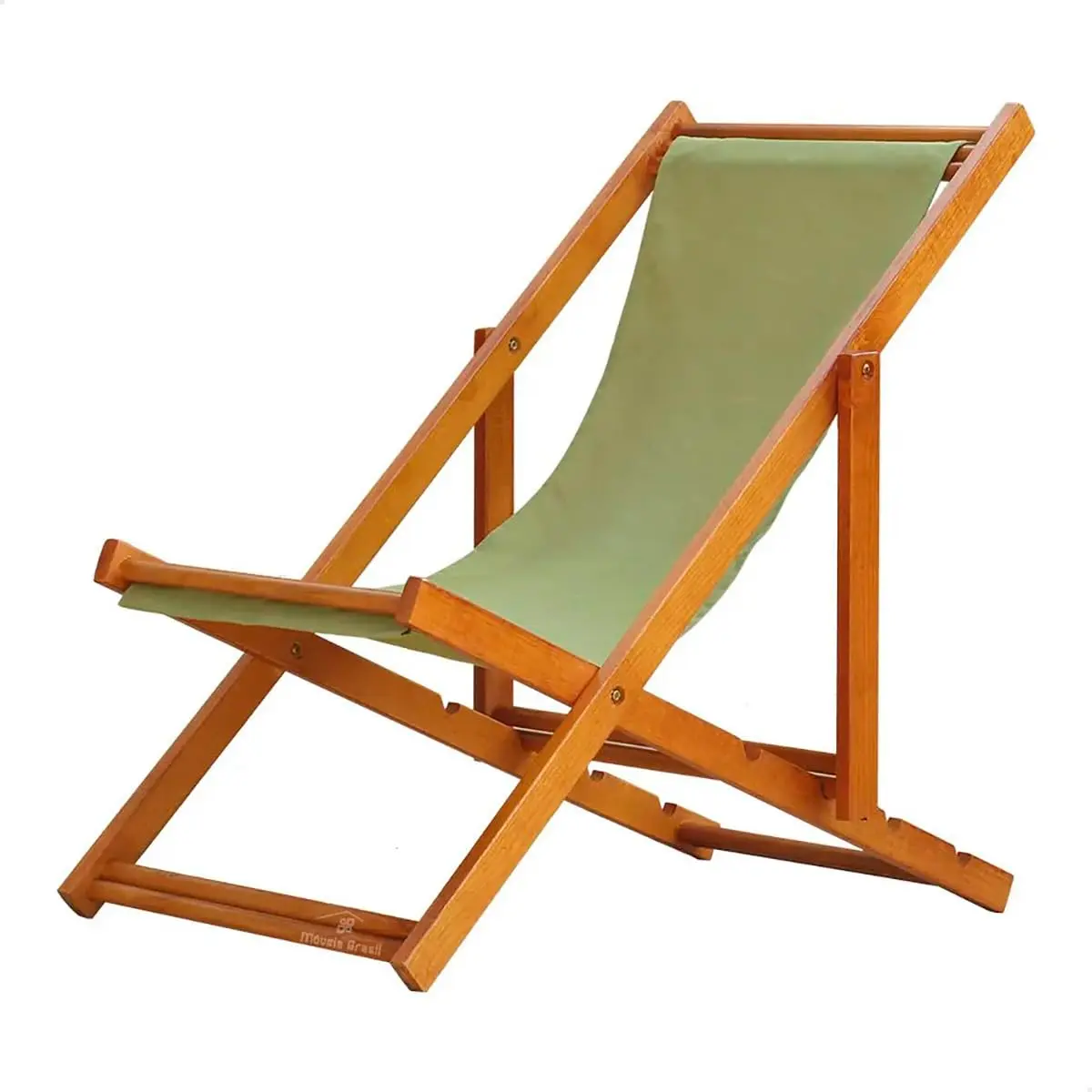Espreguiçadeira Dobrável para Piscina - Sem Braço, Madeira Maciça Envernizado, Tecido Verde - 1
