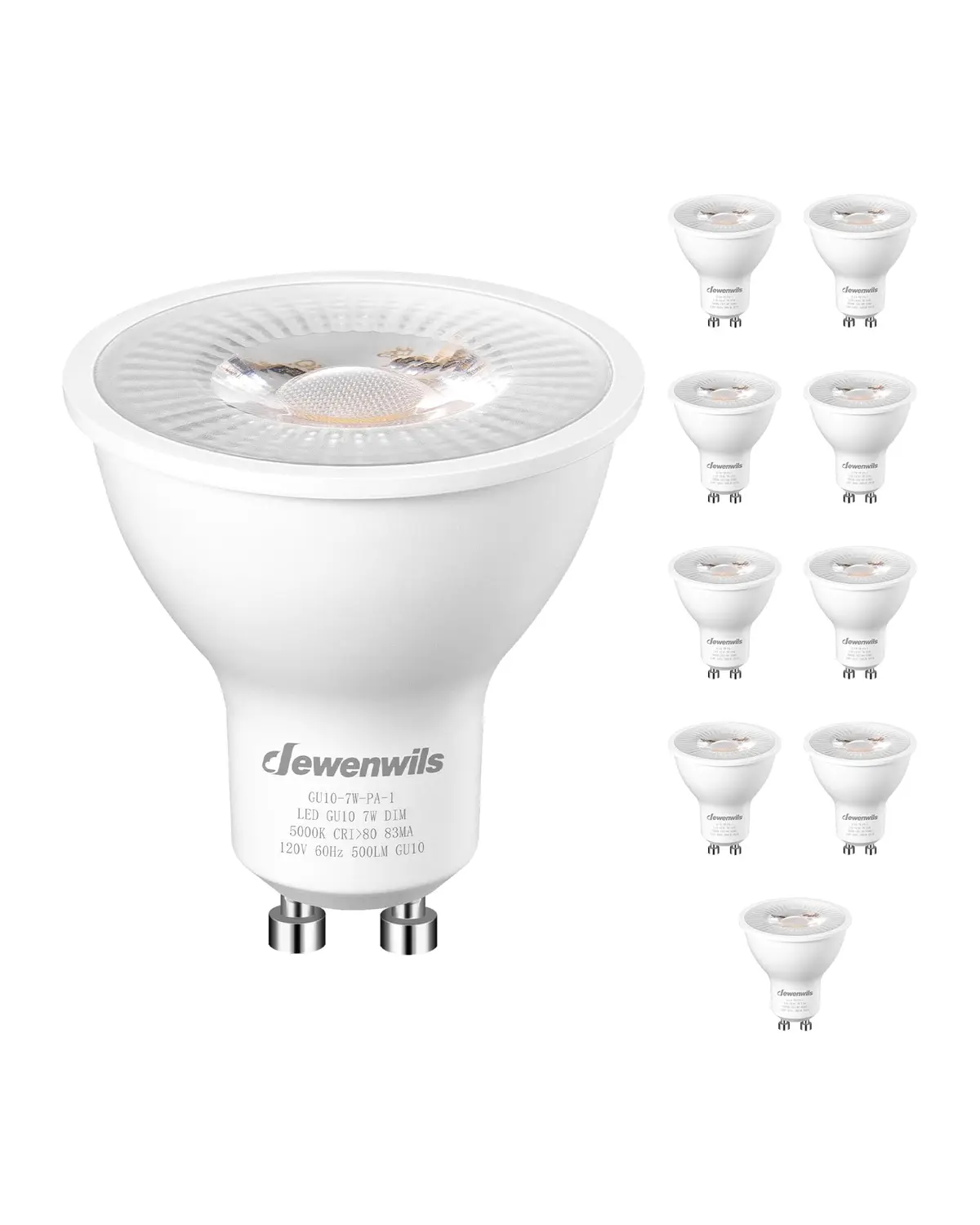 DEWENWILS Pacote com 10 lâmpadas reguláveis LED GU10, 500LM, 5000K lâmpada de iluminação de pista de luz diurna, 7W (equivalente a halogênio 50W) lâmpadas de LED, listadas pela UL