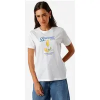 camiseta feminina de algodão breakfast drink off white