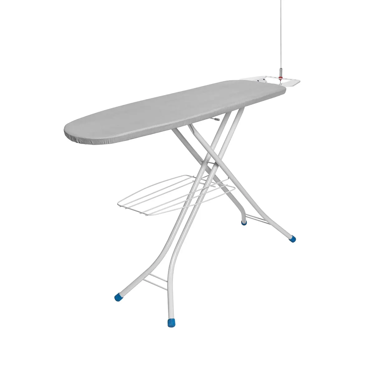 Metaltec Tábua de Passar Roupa Grande 2001 Top com Suporte para Ferro | Em Aço com 10 Níveis de Altura e Prateleira - Forro Almofadado Térmico Cinza 100% Algodão