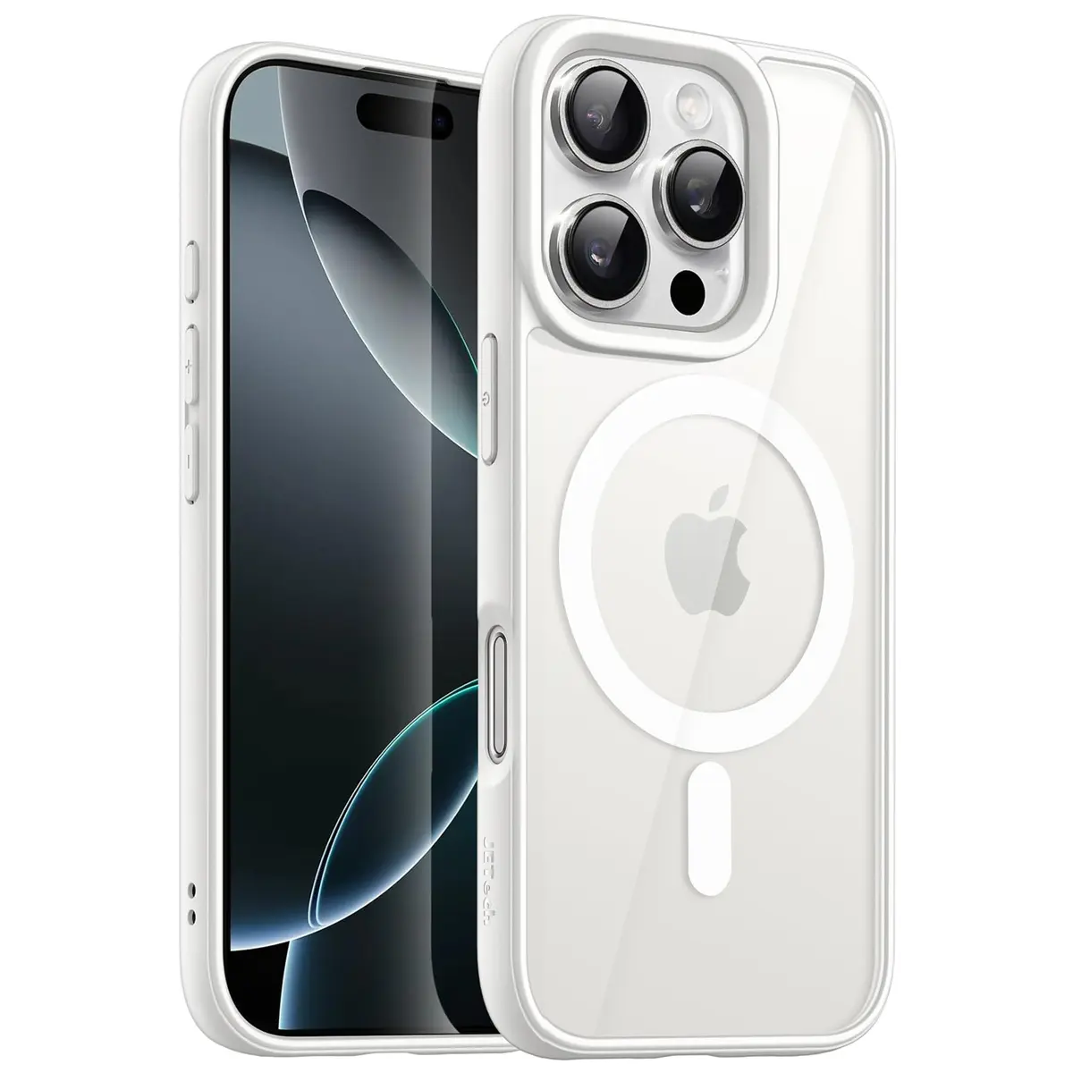 JETech Capa Magnética para iPhone 16 Pro Max, Branco | Compatível com MagSafe, Moldura de TPU Fosco de Cor Sólida, Traseira Transparente, Bumper À Prova de Choque