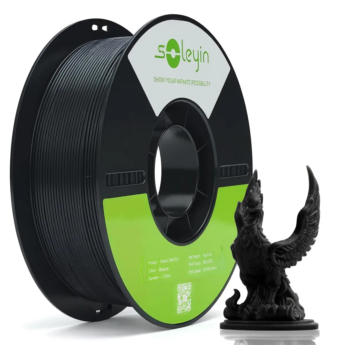 Creality Filamento Soleyin Ultra PLA 1,75 mm, filamento de impressora 3D 1 kg, alta velocidade 30-300 mm/s, ± 0,02 mm de precisão, para impressora 3D Creality Ender K1 K2 série FDM, preto fosco