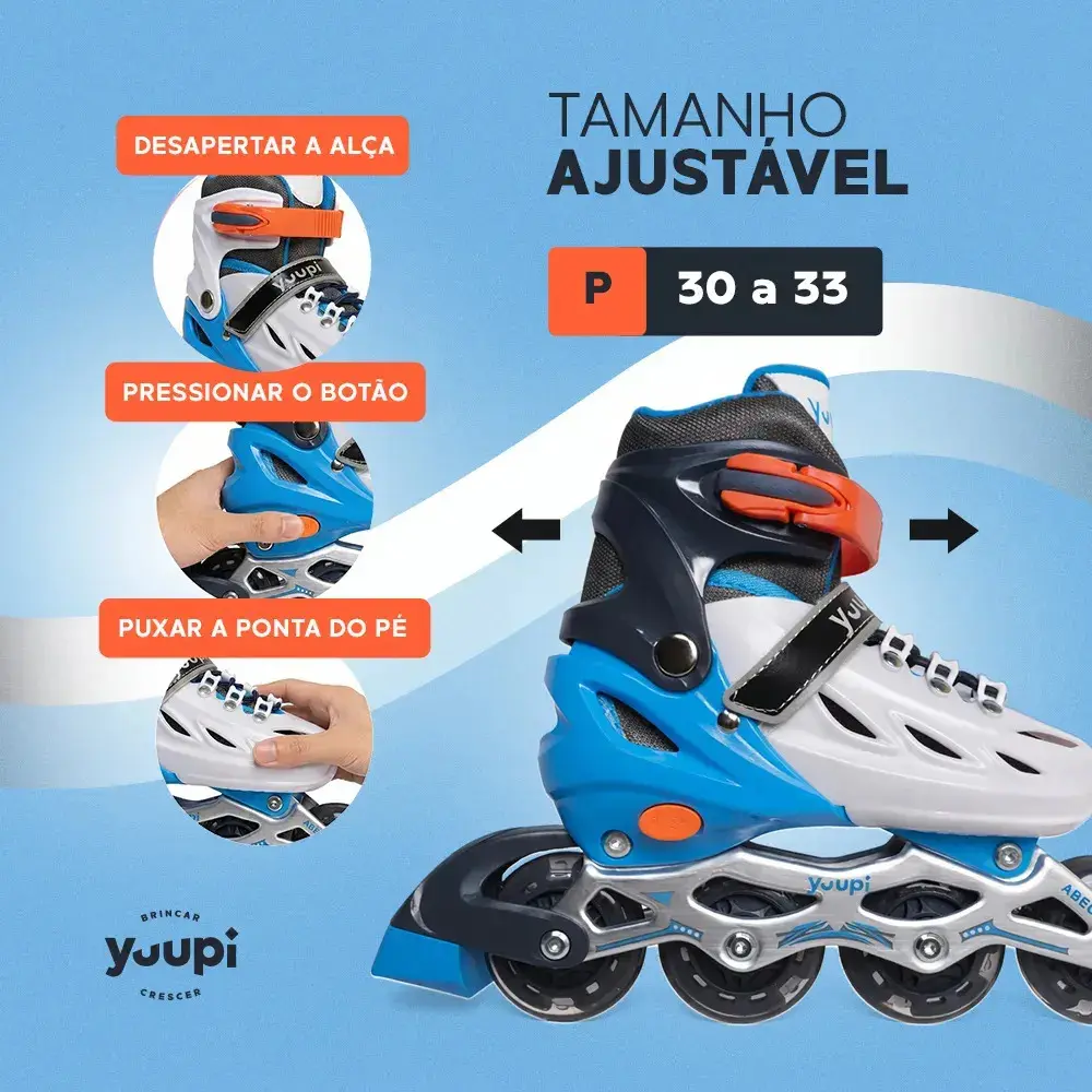 Patins Roller Inline Ajustável Azul P 30-33 Yuupi thumbnail 2