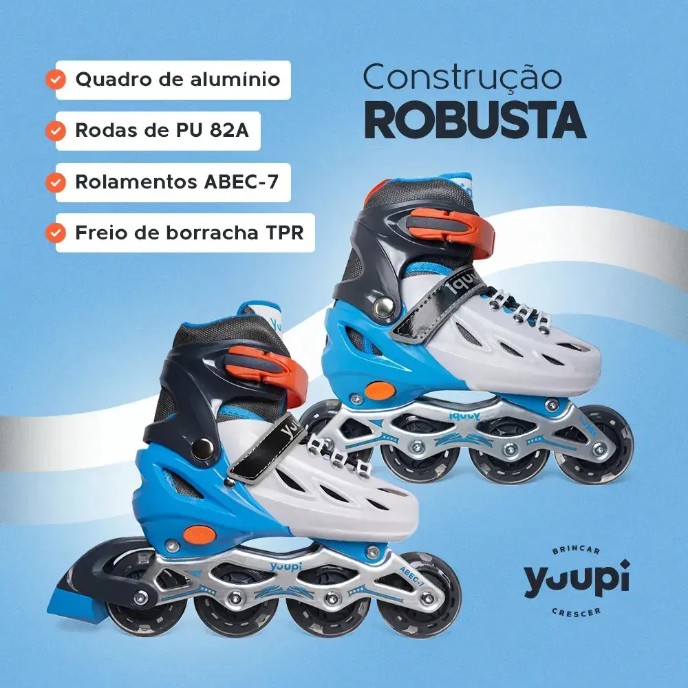Patins Roller Inline Ajustável Azul P 30-33 Yuupi thumbnail 3