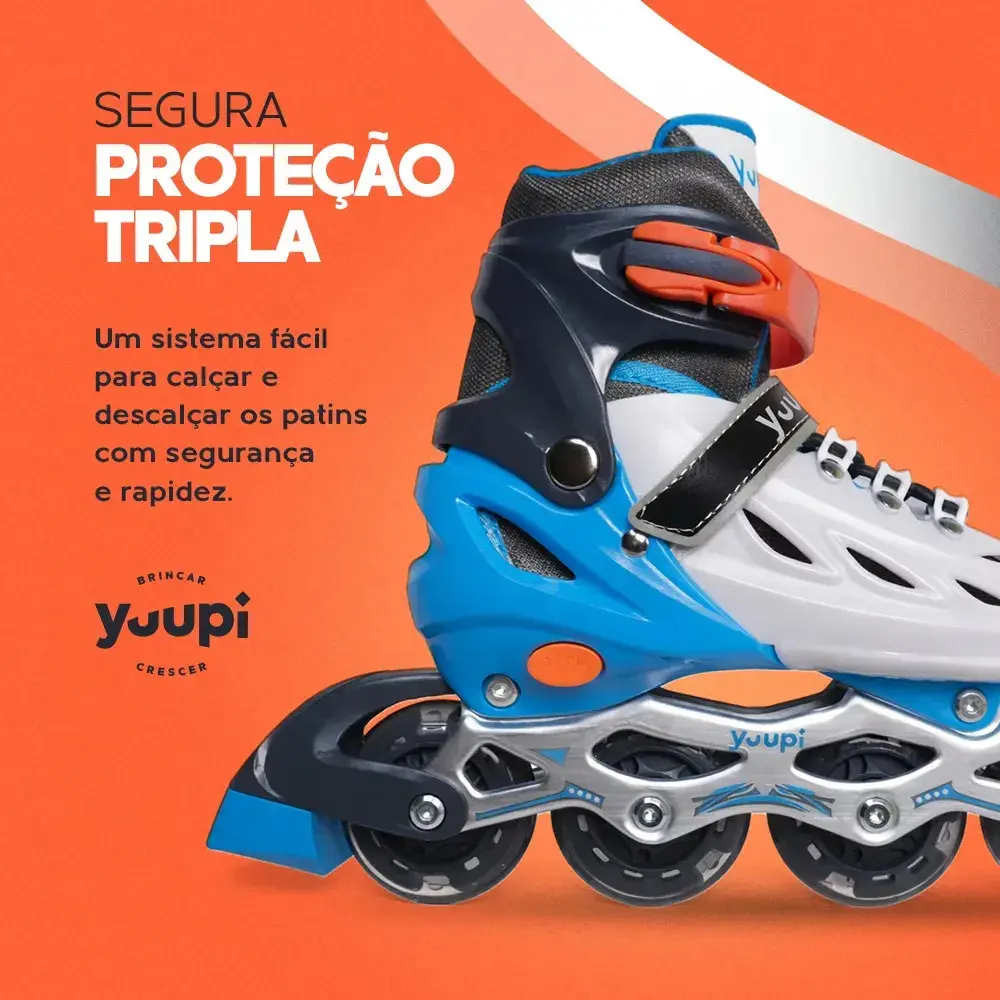 Patins Roller Inline Ajustável Azul P 30-33 Yuupi thumbnail 4