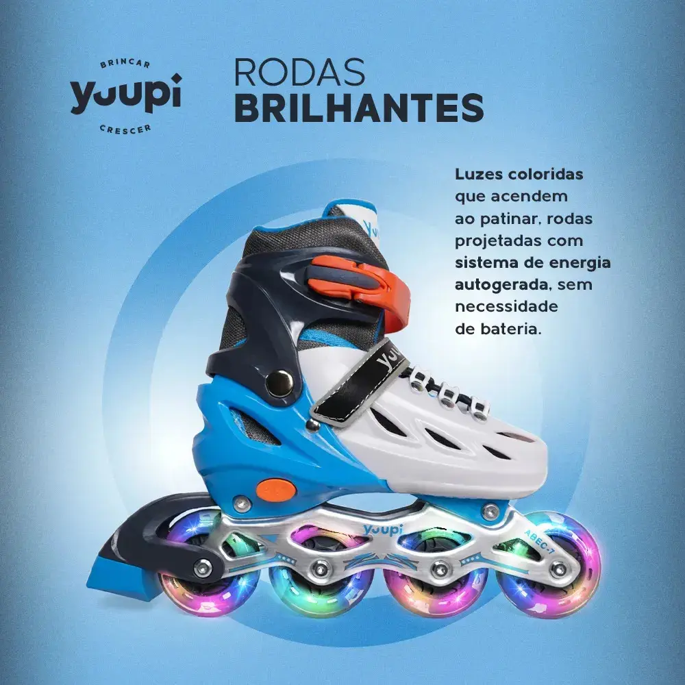 Patins Roller Inline Ajustável Azul P 30-33 Yuupi thumbnail 5