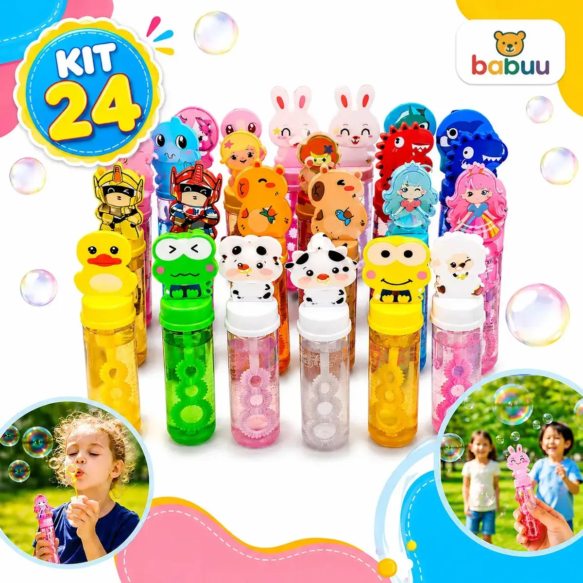 Kit 24 Bolha De Sabão Bolhinha Lembrancinha Aniversário Fazedor De Bolhas De Sabão Lança Bolha Gigante Criança Infantil Kit Brinquedos Atacado Babuu Brinquedos Educativos