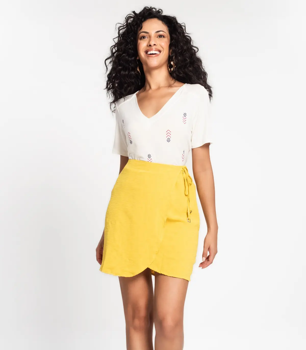 Saia Transpassada em Air Flow Poá Rovitex Amarelo