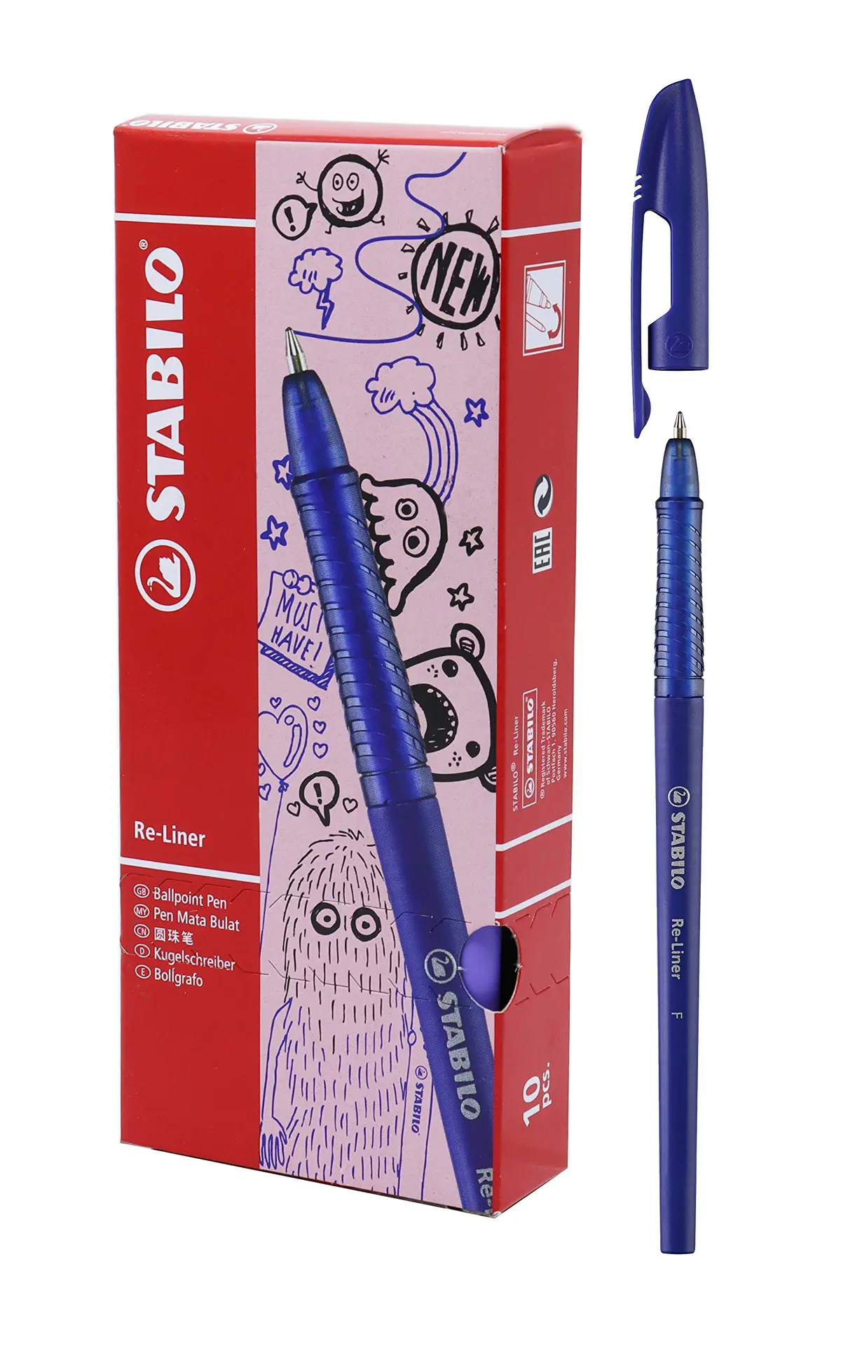STABILO Re-Liner Caneta Esferográfica 1.0mm – 50.8500 – Azul – Pacote com 10 unidades - 1