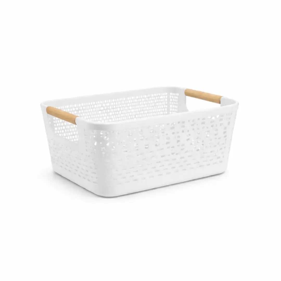 Cesto Organizador Multiuso com Alças em Madeira Design Ventilado Prático para Casa e Lavanderia Branco - 1