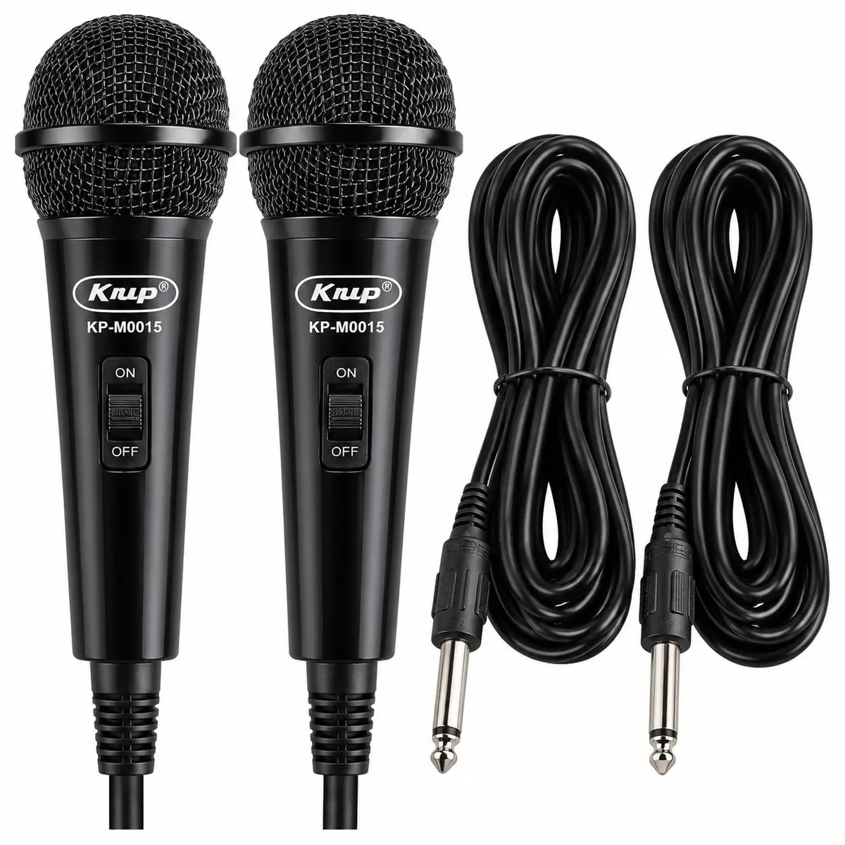 Kit 2 Microfones Dinâmicos Unidirecionais P10 com Cabos de 3 Metros | Som claro e nítido, 600 Ohms, frequência 100 Hz–12 kHz e sensibilidade -56 dB ±3 dB para karaokê, igrejas e eventos
