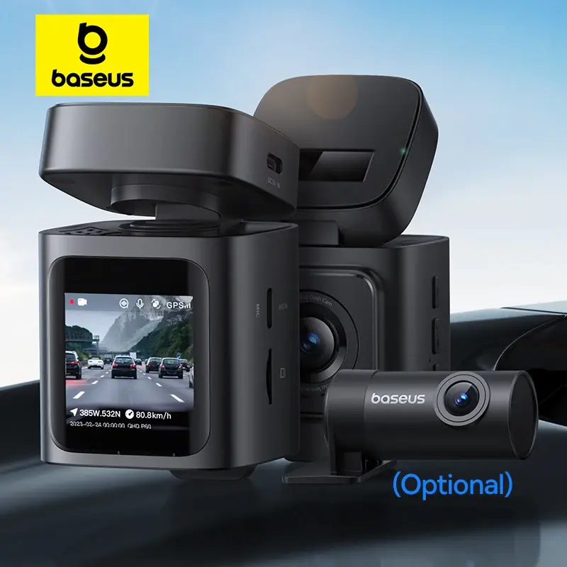 Baseus 3k traço cam vd1 frente e traseira cam hd embutido gps galileo supercapacitor carro dvr câmera gravador suporte 24h estacionamento - 1