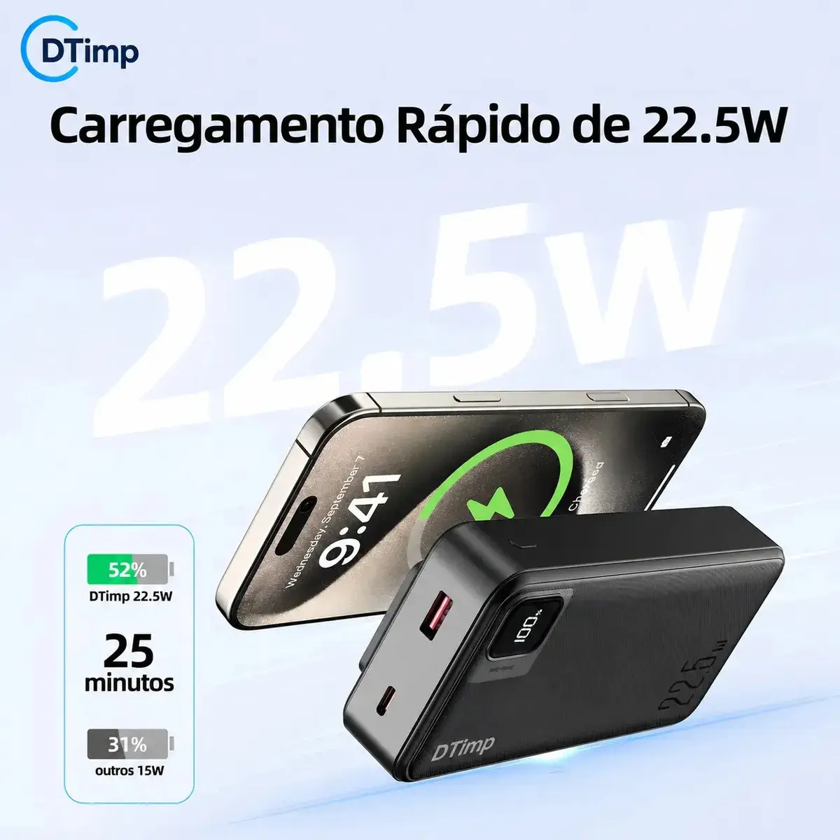 Carregador Portátil Power Bank Turbo 20000mah 22.5w universal para iphone samsung motorola xiaomi Com Display Digital DTimp thumbnail 2