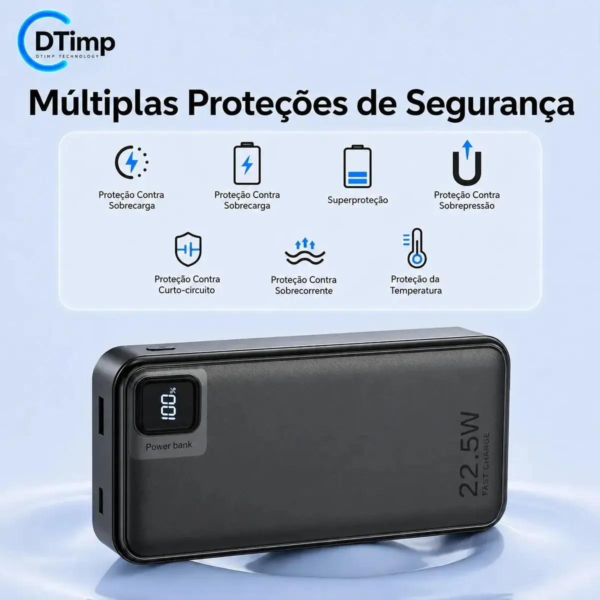 Carregador Portátil Power Bank Turbo 20000mah 22.5w universal para iphone samsung motorola xiaomi Com Display Digital DTimp thumbnail 3