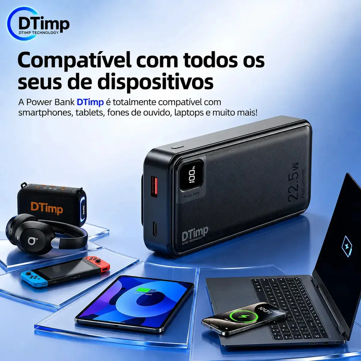 Carregador Portátil Power Bank Turbo 20000mah 22.5w universal para iphone samsung motorola xiaomi Com Display Digital DTimp thumbnail 4